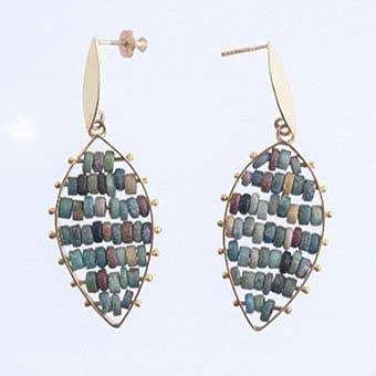Egyptian Faience Beads Set In 18k Gold Earrings