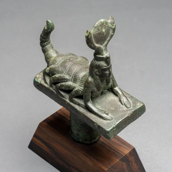 Egyptian Bronze Staff Finial in the Form of Isis-Selket