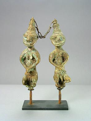 Yoruba Linked Pair of Brass Edan Sculptures