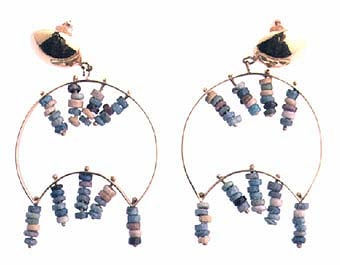 Egyptian Faience Beads Set In 18k Earrings