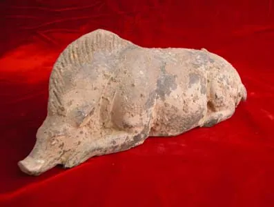 Han Terracotta Sculpture of a Recumbent Pig