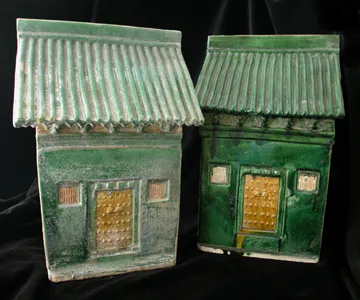Pair of Ming Glazed Terracotta House Façades
