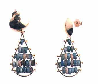 Egyptian Faience Beads Set in 18K Earrings