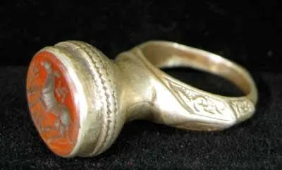 Carnelian Seal of a Deer Set in a Silver Ring