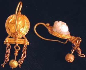 Roman Gold Earrings Set with Gorgon-Head Cameos