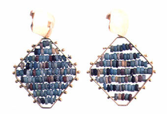 Egyptian Faience Beads Set in a Pair of Modern 18 Karat Gold Earrings