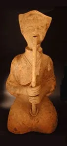 Eastern Han Terracotta Sculpture of a Seated Flute Player