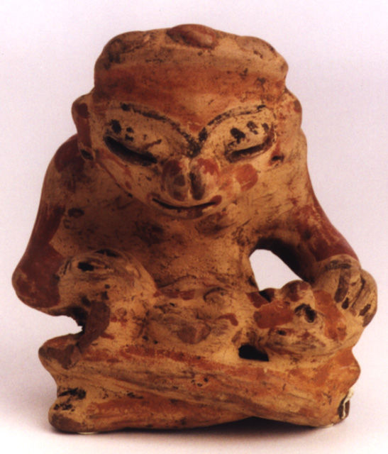 Mayan Sculpture of a Seated Mother with Child