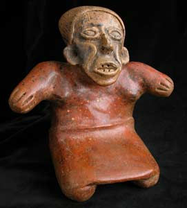 Ameca-Ezatlán Style Jalisco Terracotta Sculpture of an Elderly Kneeling Woman