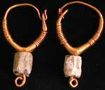 Roman Gold Earrings Set with Pale Green Glass Beads