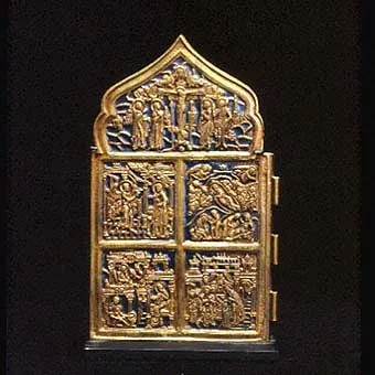 Section of an Enameled Brass Traveling Icon