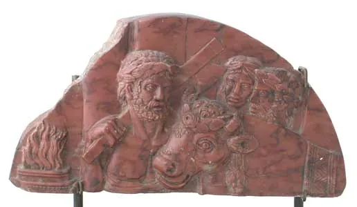 Red Jasper Sculpture of a Roman Sacrifice