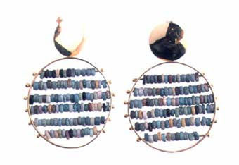 Egyptian Faience Beads Set in Gold Earrings