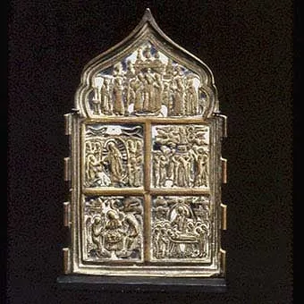 Section of an Enameled Brass Traveling Icon