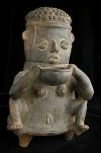 Tairona Sculpture of a Seated Woman Holding a Bowl