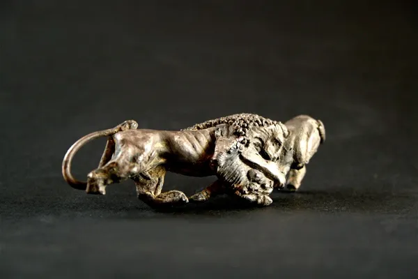 Graeco-Roman Silver Figure of a Lion and Prey