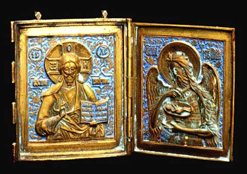 Enameled Brass Diptych Traveling Icon