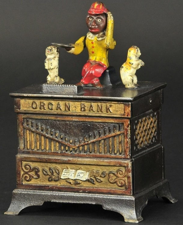BANKS, Organ Bank with Cat, Dog, and Monkey, 1882