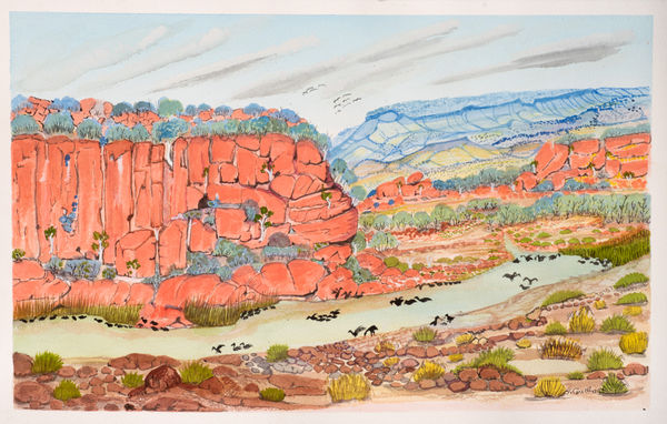 Selma Coulthard (Nunay) Urrampinyi (Tempe Downs), West of Alice Springs, NT, 2021 watercolour on paper 30 x 47cm