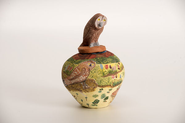 Rahel Kngwarria Ungwanaka Kurrkurrka (boobook owl), 2019 Terracotta and underglazes 20 x 15cm
