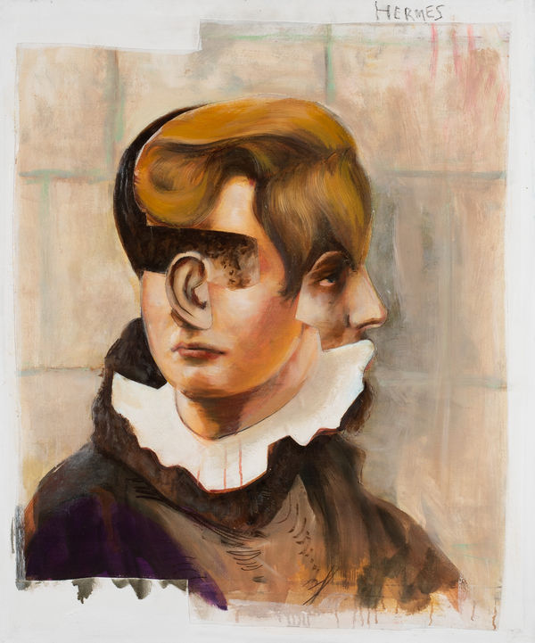 Robert O’Connor syntagms 42, 2022 oil on collaged canvas on board, framed 90 x 75cm