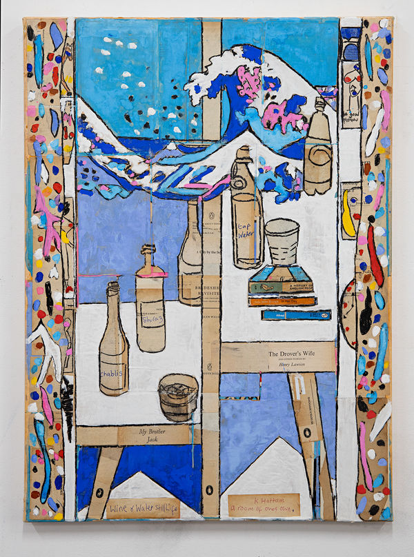 Katherine Hattam Wine and Water Still Life, 2023 mixed media on linen 76 x 56 cm (stretcher size)