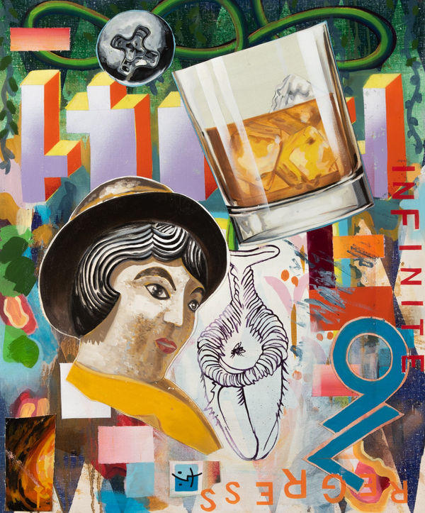 Robert O’Connor syntagms 8, 2022 oil on collaged canvas on board, framed 90 x 75cm