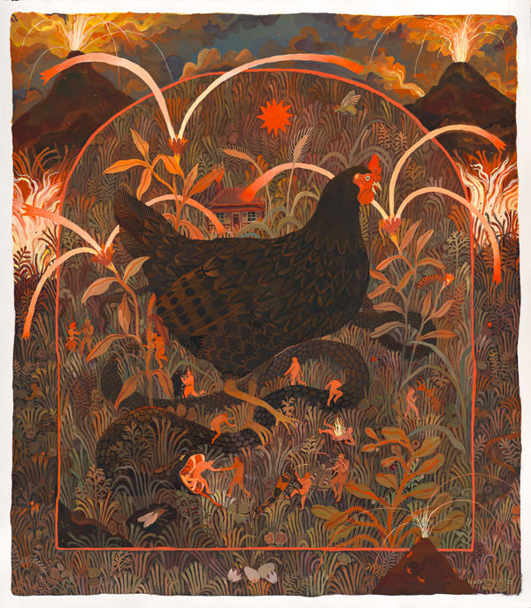 Nicola Gower Wallis The Worst Chicken in the World, 2023 gouache on paper, framed 101.5 x 91 cm