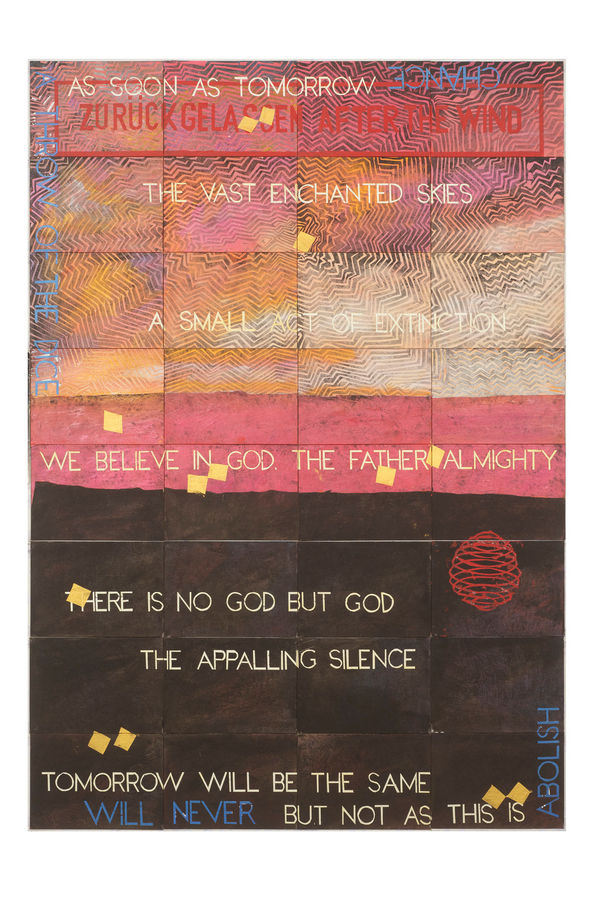 Imants Tillers Tomorrow, 2025 acrylic, gouache on 32 canvasboards nos.116844-116875 203 x 142.2 cm