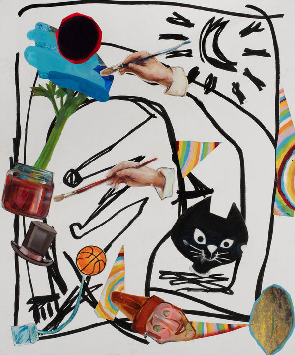 Robert O’Connor syntagms 47, 2022 oil on collaged canvas on board, framed 90 x 75cm