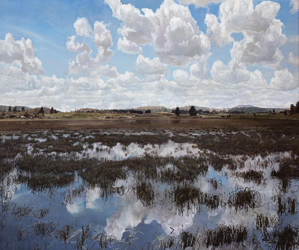 Stephanie Tabram Above the Lake, 2021 acrylic on linen 153 x 183 cm (stretcher size)