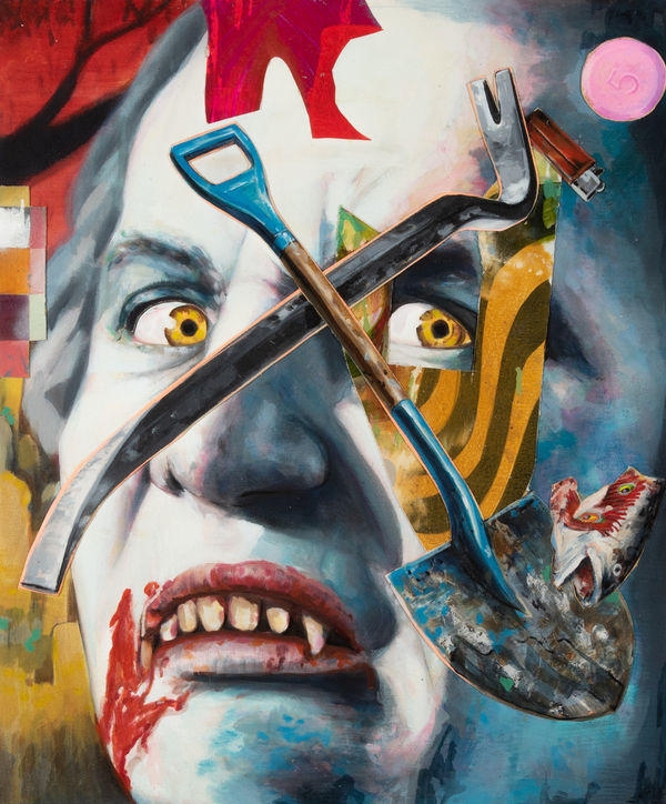 Robert O’Connor syntagms 20, 2022 oil on collaged canvas on board, framed 90 x 75cm