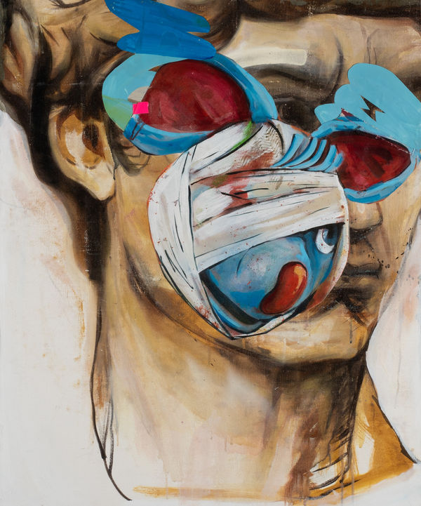 Robert O’Connor syntagms 48, 2022 oil on collaged canvas on board, framed 90 x 75cm