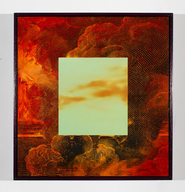 Neil Haddon Smoke / Clouds, 2022 oil & acrylic on aluminium, framed 36.5 x 35 cm