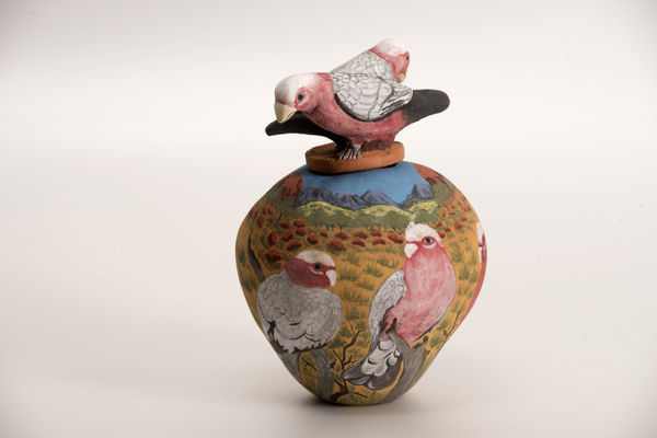 Judith Pungkarta Inkamala pink gallah, 2019 Terracotta and underglazes 23 x 19cm
