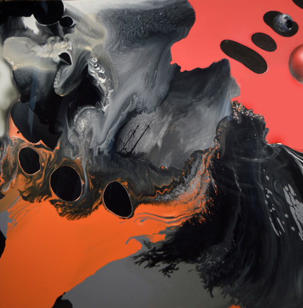 Megan Walch Pink & orange versus grey, 2016 glitter and enamel on composite board 150 x 150 cm