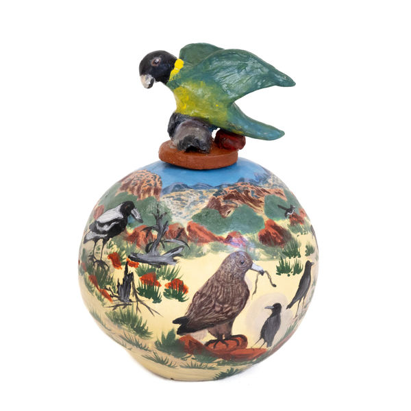 Judith Pungarta Inkamala Thepa Kuka Mapa (Alot of litle birds), 2025 terracotta and underglazes 22 x 15 cm