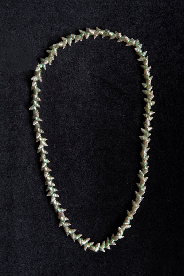 Aunty Jeanette James palawa necklace, 2015 single species green maireener shells 72 cm (overall length)
