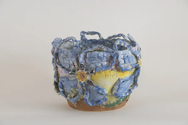Armie Sungvaribud Agapanthas, 2026 raku clay, mid-fire glaze, platinum lustre & copper oxide 30 x 37 x 37 cm (overall size)