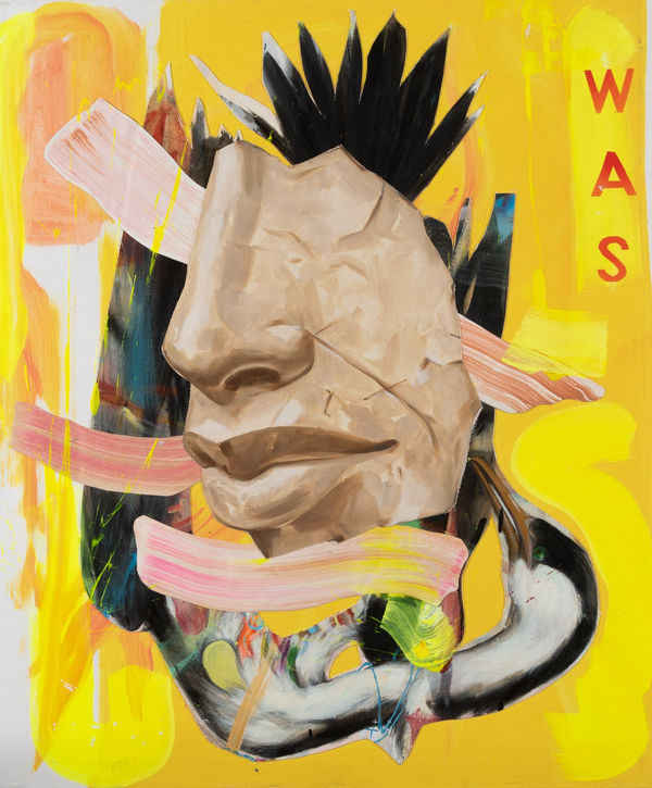 Robert O’Connor syntagms 34, 2022 oil on collaged canvas on board, framed 90 x 75cm