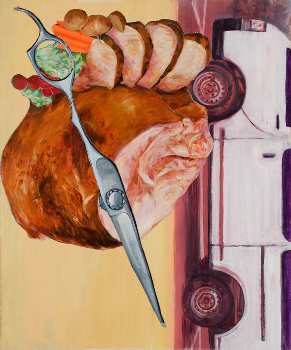 Robert O’Connor syntagms 46, 2022 oil on collaged canvas on board, framed 90 x 75cm