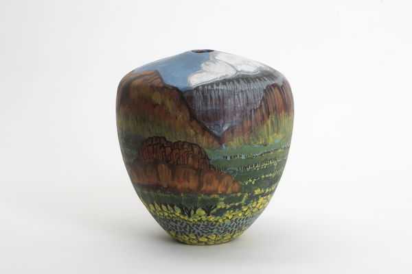 Beth Inkamala Mbitjana Kwatja time, 2018 terracotta and underglazes 21 x 19 cm