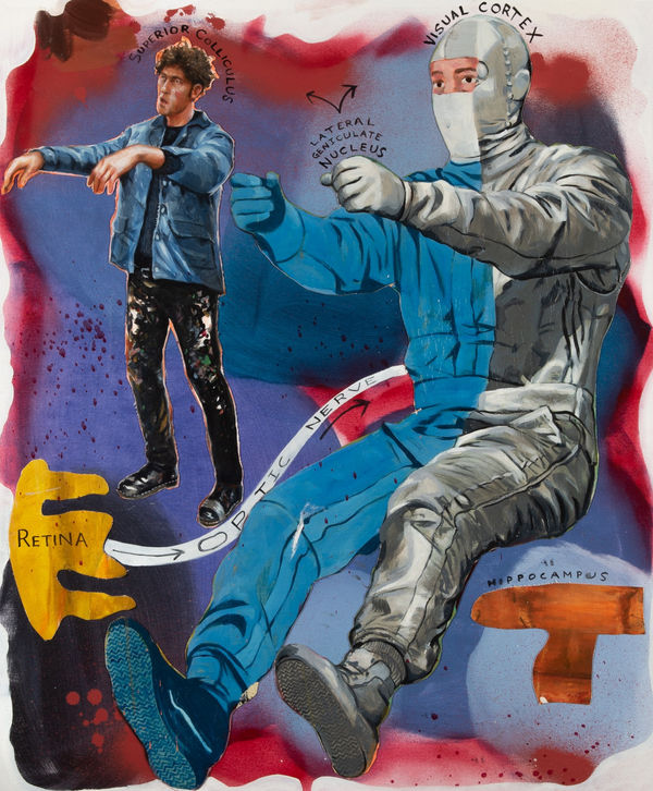 Robert O’Connor syntagms 30, 2022 oil on collaged canvas on board, framed 90 x 75cm