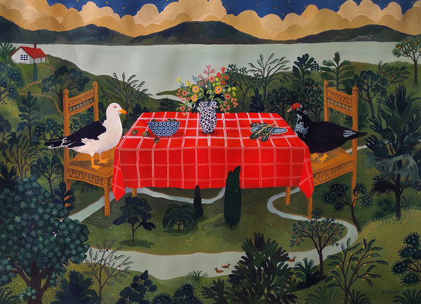 Nicola Gower Wallis A New Husband for LBD, 2021 gouache on paper, framed 57 x 75cm