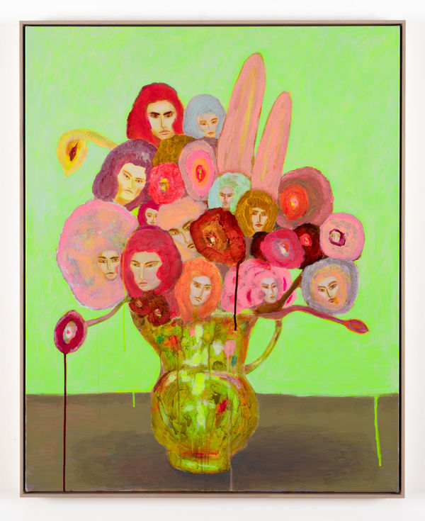 Joan Ross Introduced species, 2025 acrylic on canvas, framed 100 x 80 cm