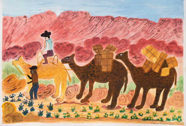 Clara Inkamala Travelling with camels in the olden days, 2019 watercolour on paper 36 x 53cm