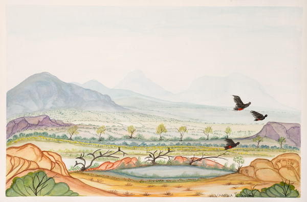 Vanessa Inkamala Black Cockatoos 2, 2021 watercolour on paper 33 x 51cm