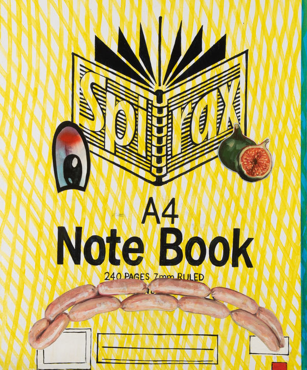 Robert O’Connor syntagms 26, 2022 oil on collaged canvas on board, framed 90 x 75cm