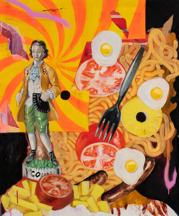 Robert O’Connor syntagms 43, 2022 oil on collaged canvas on board, framed 90 x 75cm