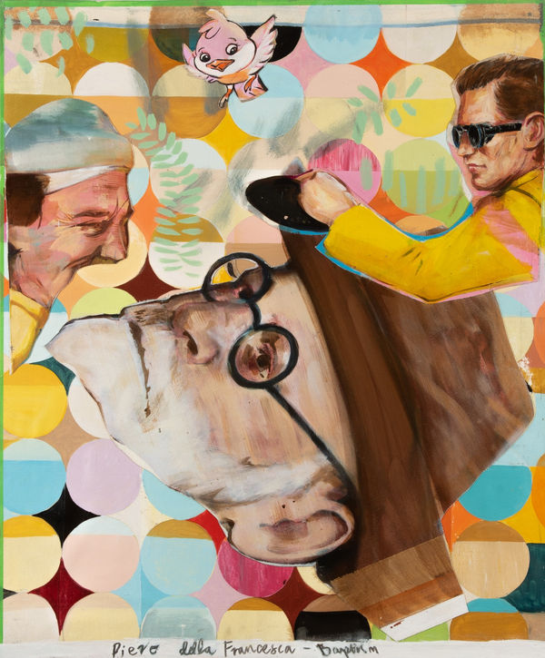 Robert O’Connor syntagms 29, 2022 oil on collaged canvas on board, framed 90 x 75cm